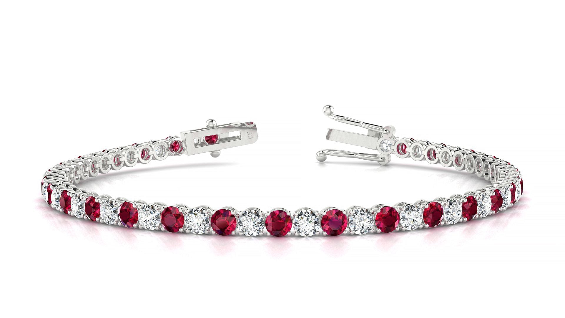 Firenze 1-1 | 18k White Gold 3 mm Round Natural Ruby & Diamond Tennis Bracelet