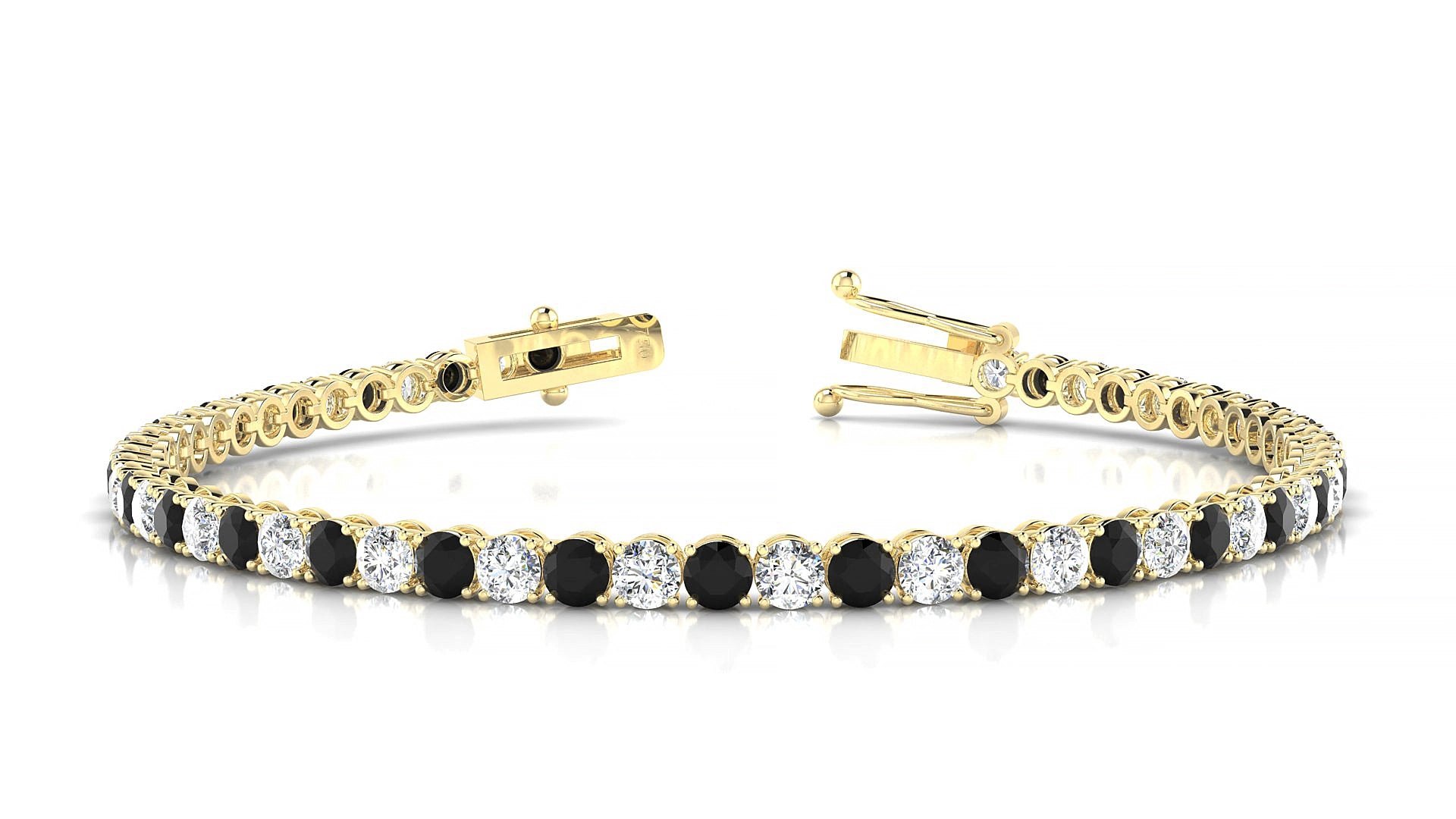 Firenze 1-1 | 18k Yellow Gold 3 mm Round Natural Black Diamond & Diamond 15 cm Tennis Bracelet
