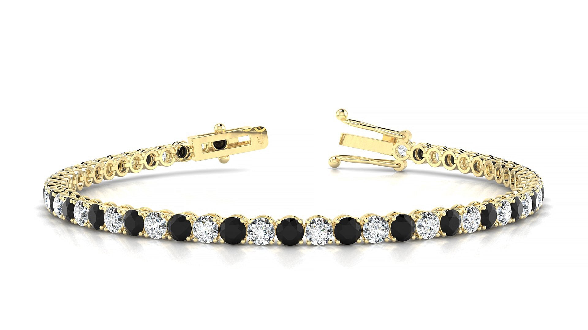Firenze 1-1 | 18k Yellow Gold 3 mm Round Natural Black Diamond & Diamond Tennis Bracelet