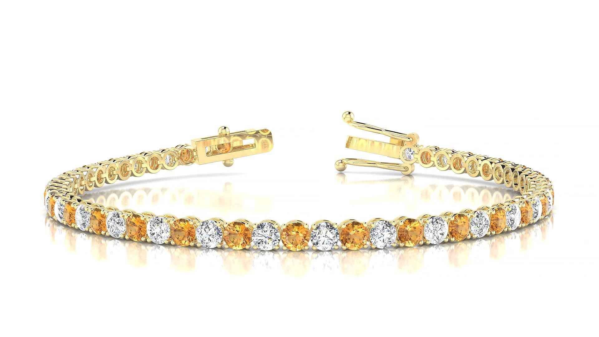 Firenze 1-1 | 18k Yellow Gold 3 mm Round Natural Citrine & Diamond 19 cm Tennis Bracelet