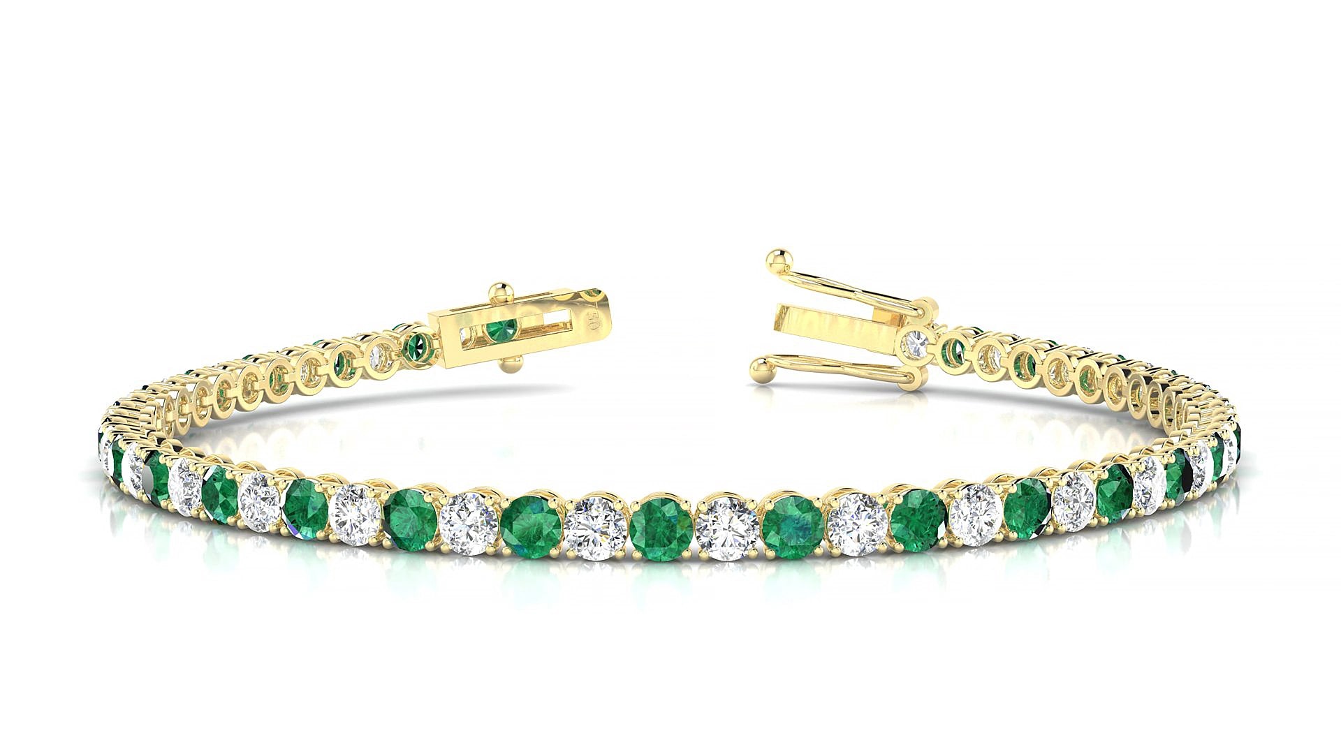 Firenze 1-1 | 18k Yellow Gold 3 mm Round Natural Emerald & Diamond 17 cm Tennis Bracelet
