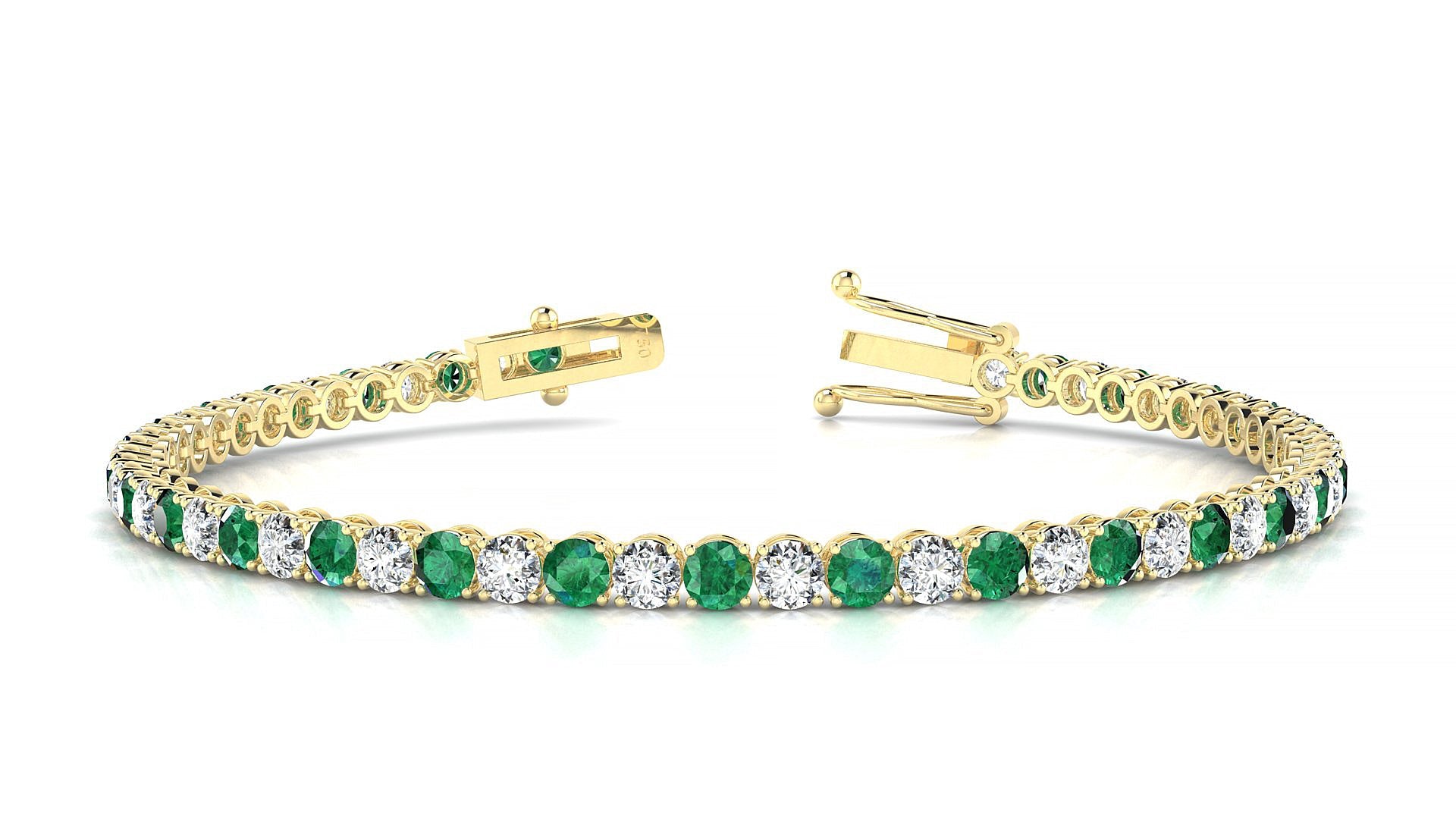 Firenze 1-1 | 18k Yellow Gold 3 mm Round Natural Emerald & Diamond Tennis Bracelet