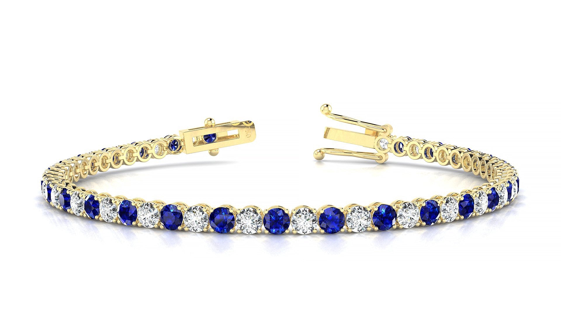Firenze 1-1 | 18k Yellow Gold 3 mm Round Natural Sapphire & Diamond Tennis Bracelet