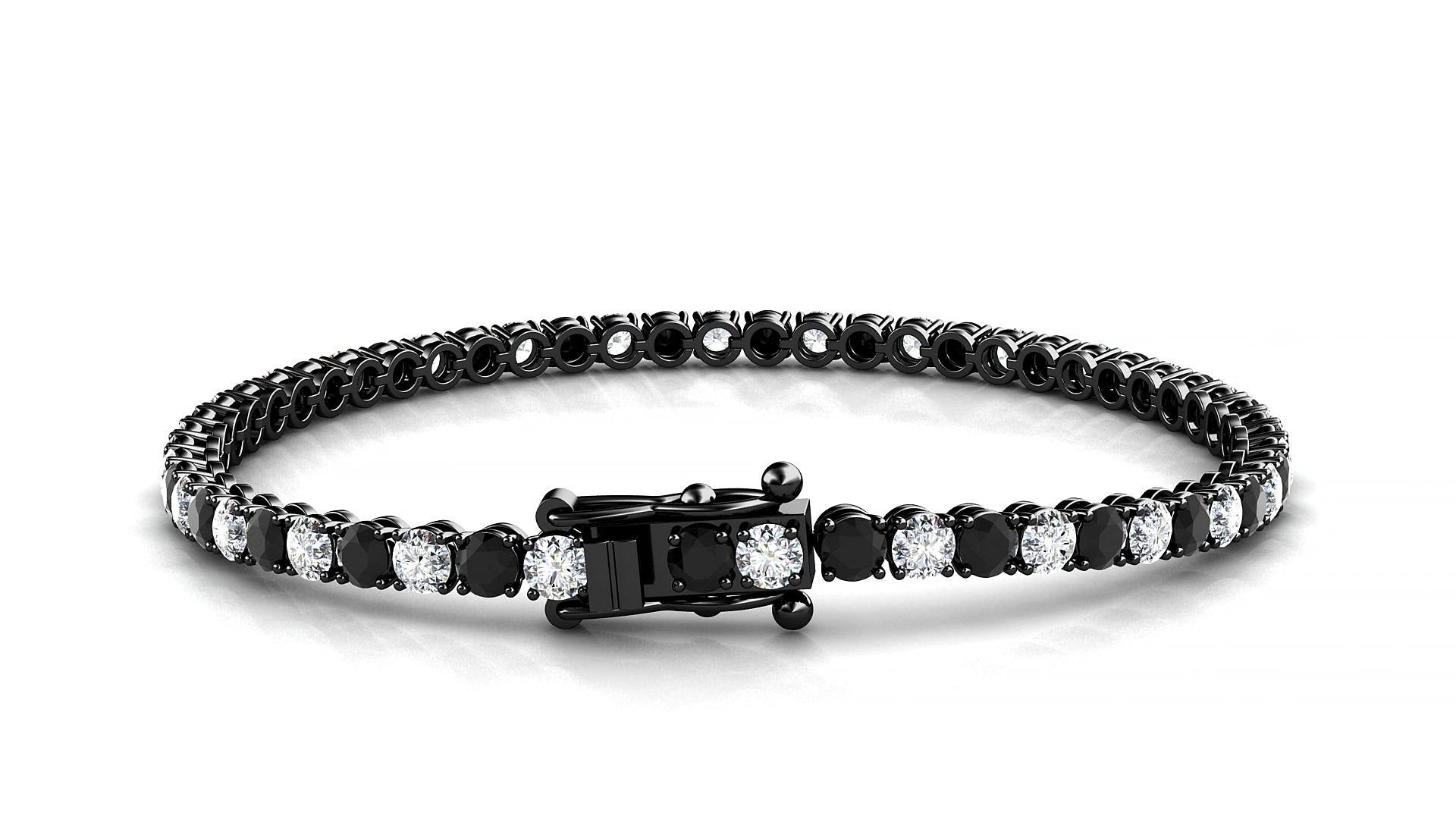 Firenze 1-1 | 18k Black Gold 3 mm Round Natural Black Diamond & Diamond 15 cm Tennis Bracelet