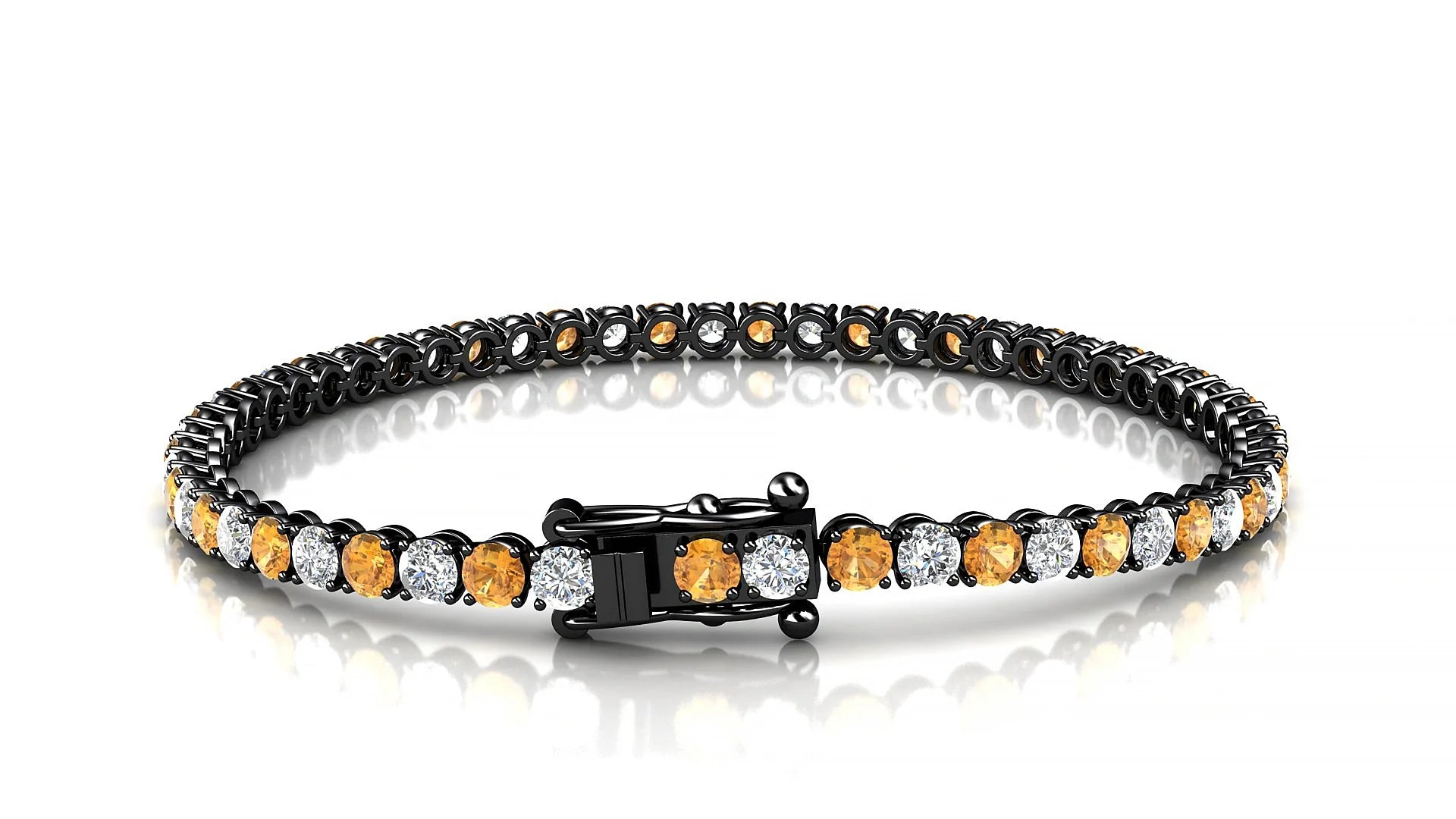 Firenze 1-1 | 18k Black Gold 3 mm Round Natural Citrine & Diamond Tennis Bracelet