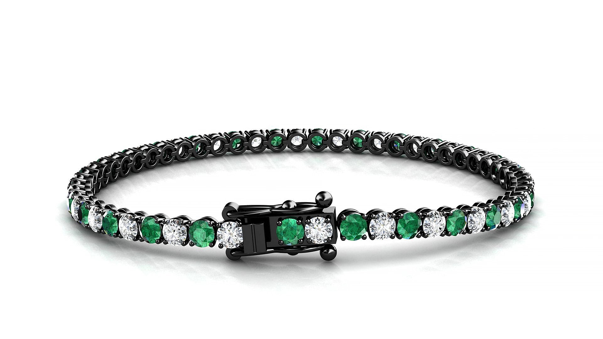 Firenze 1-1 | 18k Black Gold 3 mm Round Natural Emerald & Diamond 19 cm Tennis Bracelet