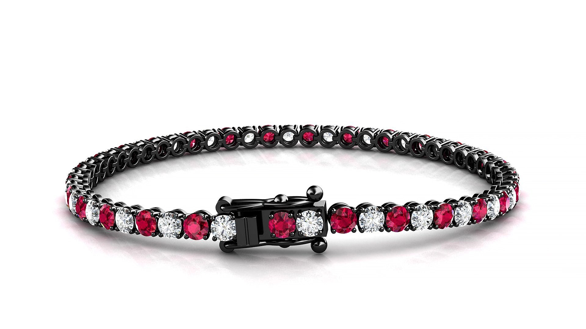 Firenze 1-1 | 18k Black Gold 3 mm Round Natural Ruby & Diamond 15 cm Tennis Bracelet