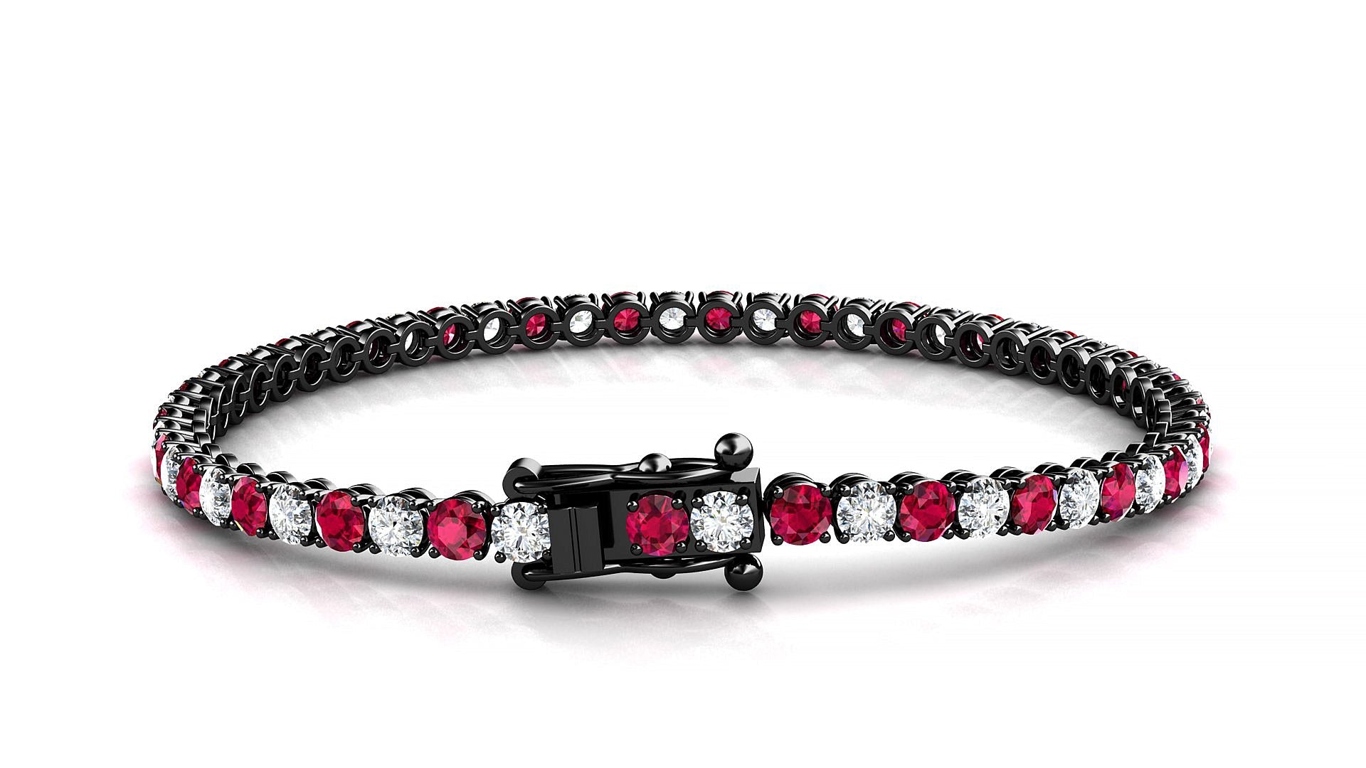 Firenze 1-1 | 18k Black Gold 3 mm Round Natural Ruby & Diamond Tennis Bracelet