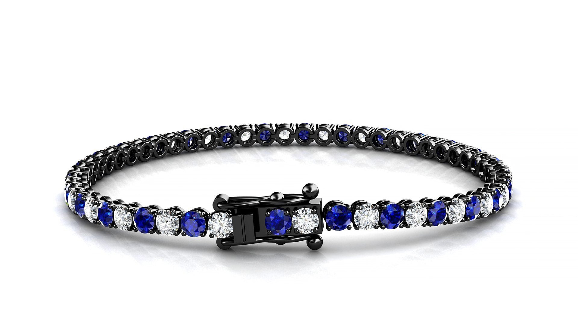 Firenze 1-1 | 18k Black Gold 3 mm Round Natural Sapphire & Diamond 15 cm Tennis Bracelet
