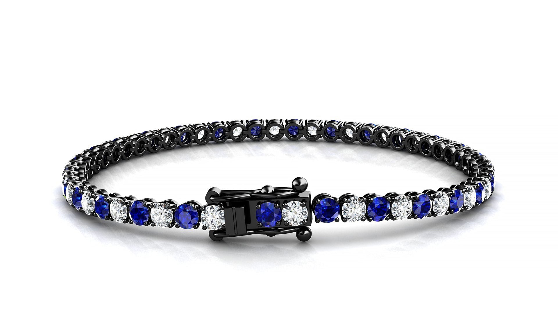 Firenze 1-1 | 18k Black Gold 3 mm Round Natural Sapphire & Diamond Tennis Bracelet