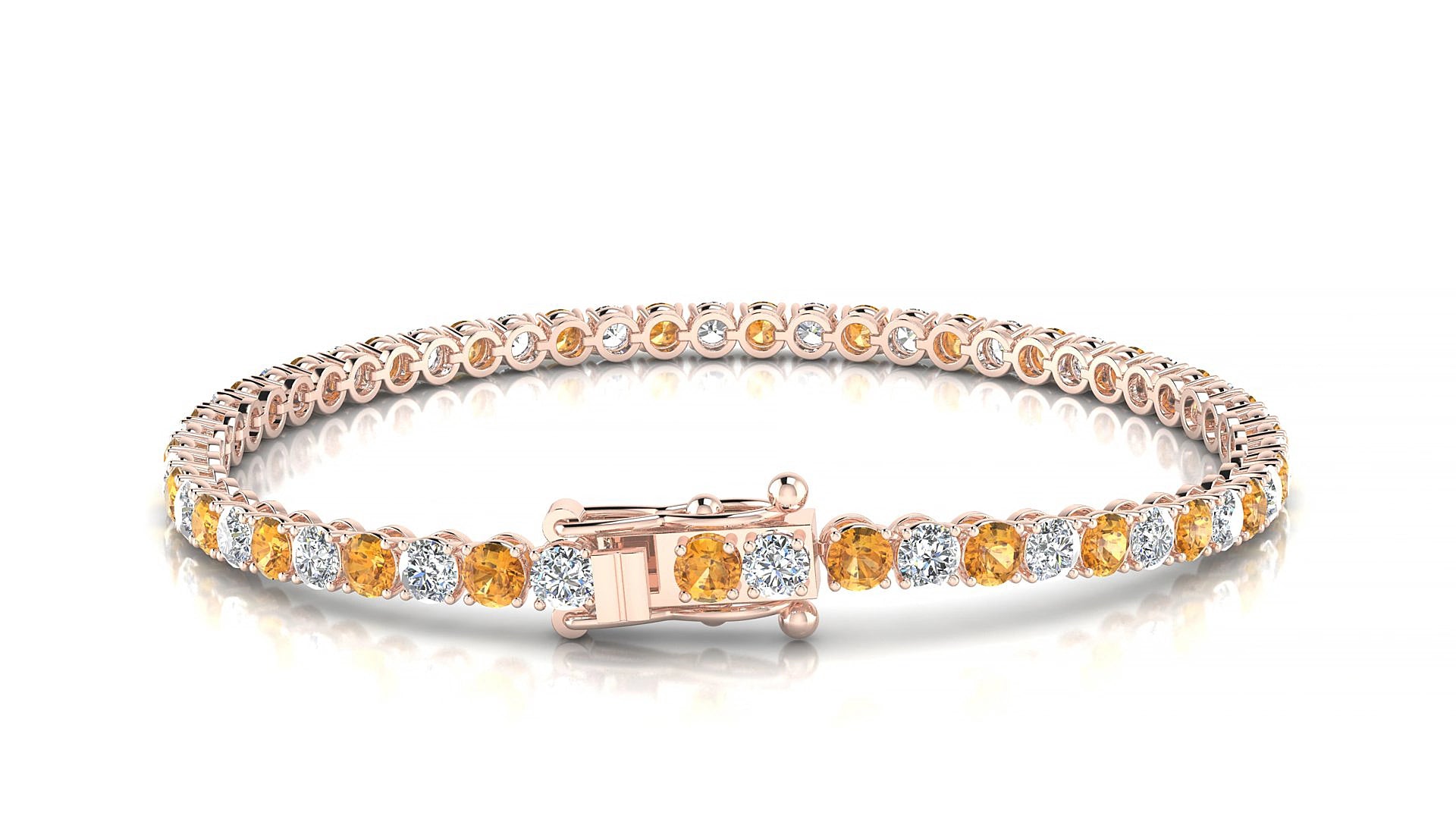 Firenze 1-1 | 18k Rose Gold 3 mm Round Natural Citrine & Diamond 18 cm Tennis Bracelet