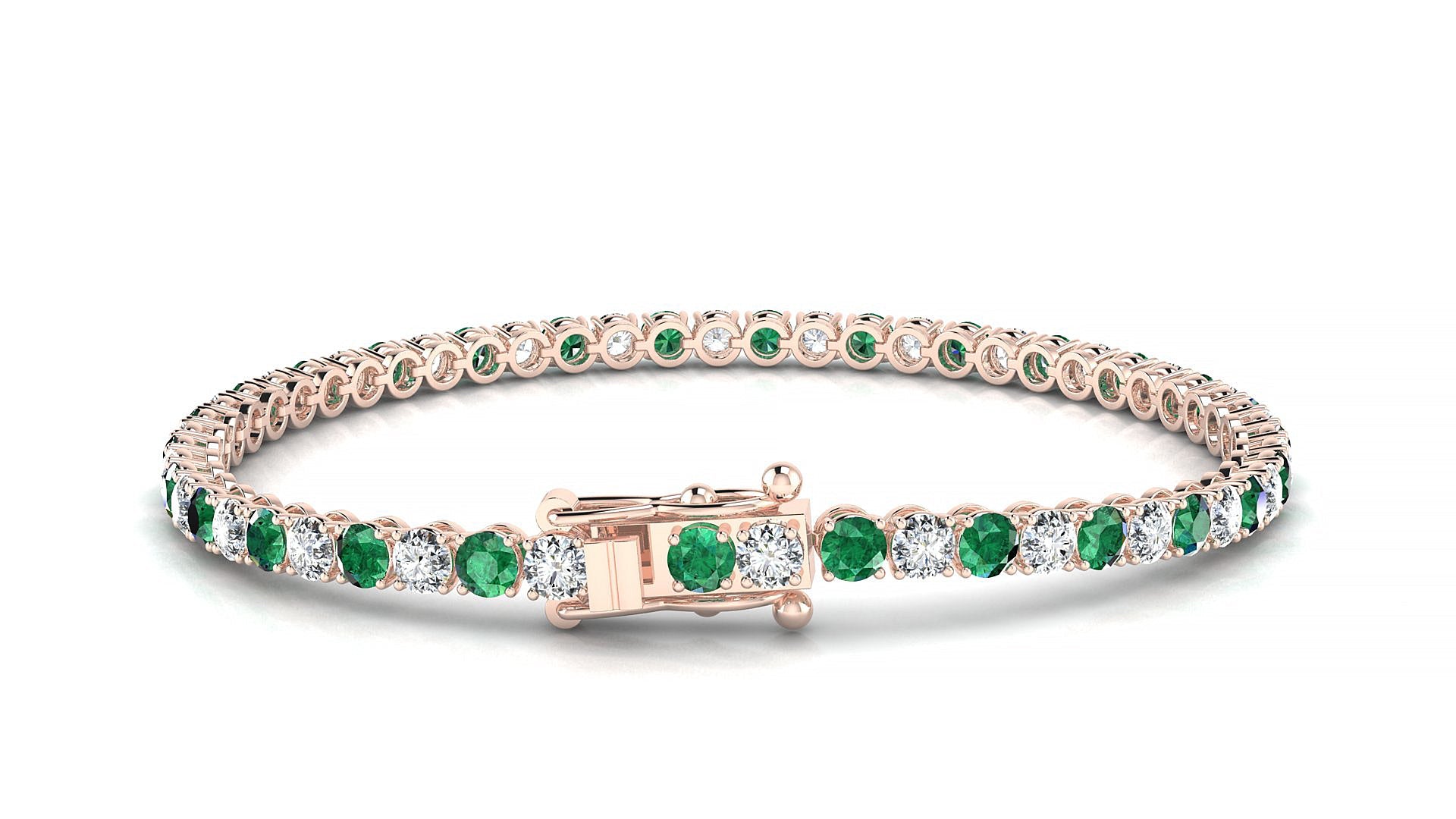 Firenze 1-1 | 18k Rose Gold 3 mm Round Natural Emerald & Diamond Tennis Bracelet