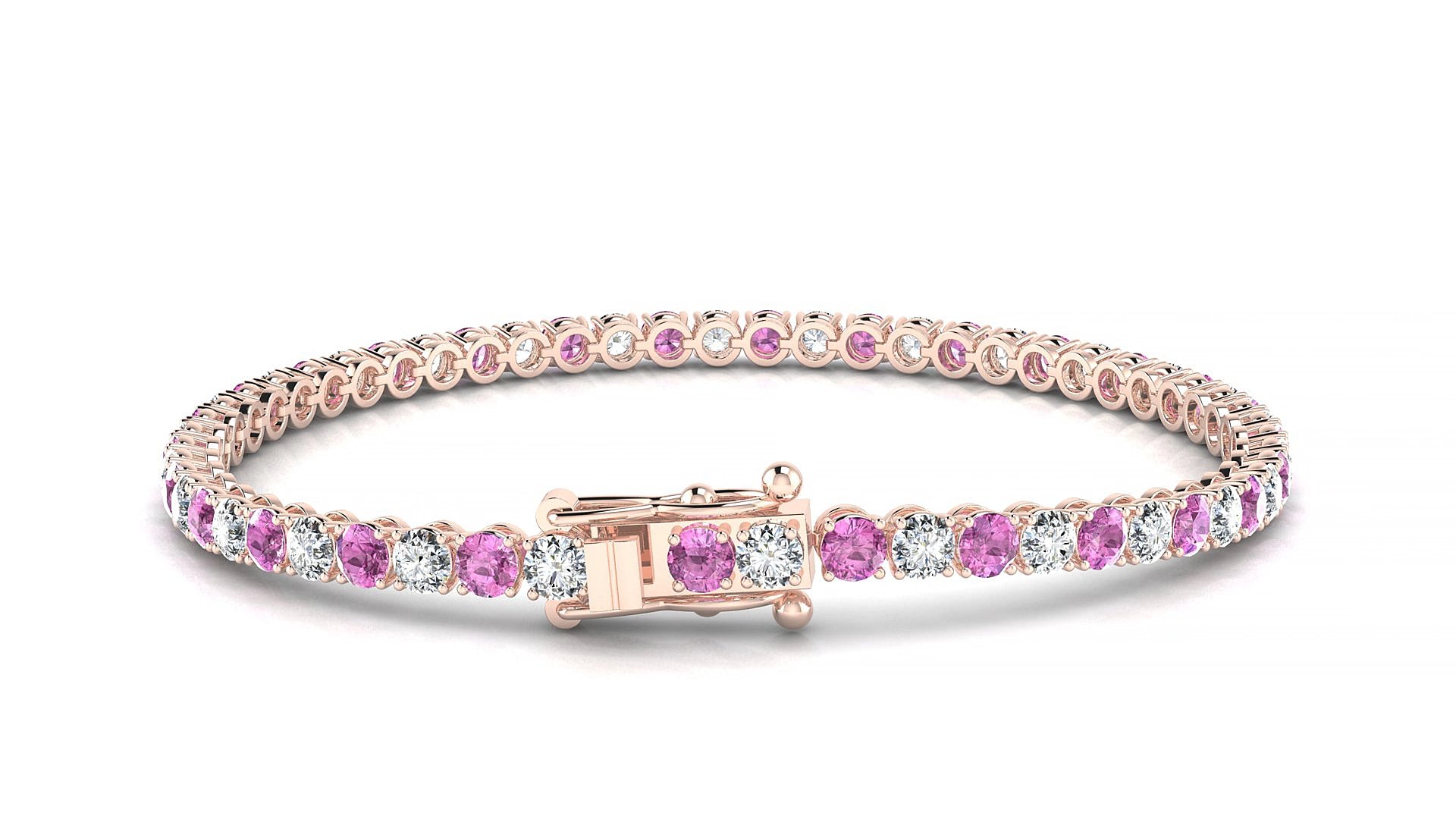 Firenze 1-1 | 18k Rose Gold 3 mm Round Natural Pink Sapphire & Diamond 15 cm Tennis Bracelet