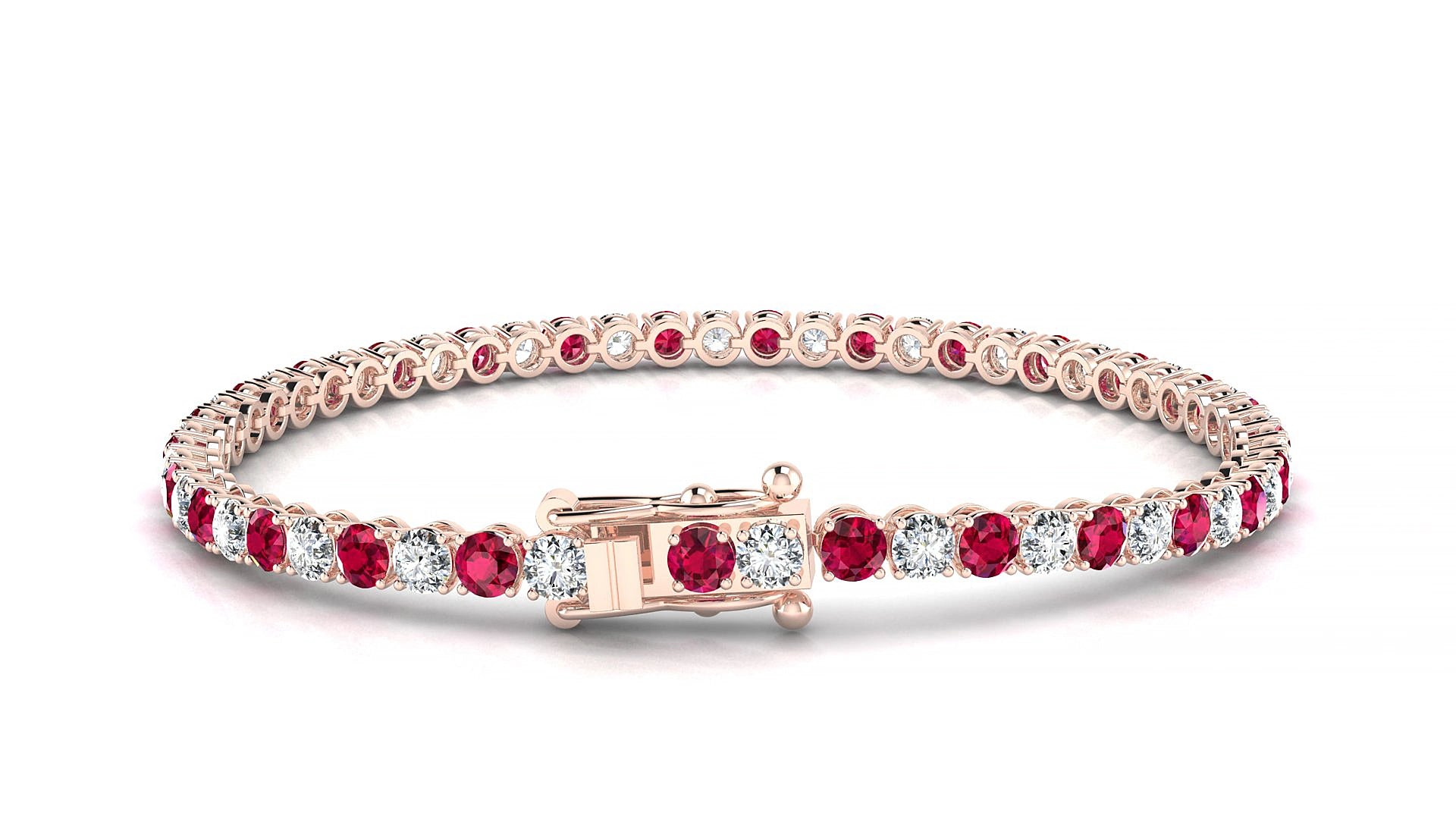 Firenze 1-1 | 18k Rose Gold 3 mm Round Natural Ruby & Diamond 15 cm Tennis Bracelet