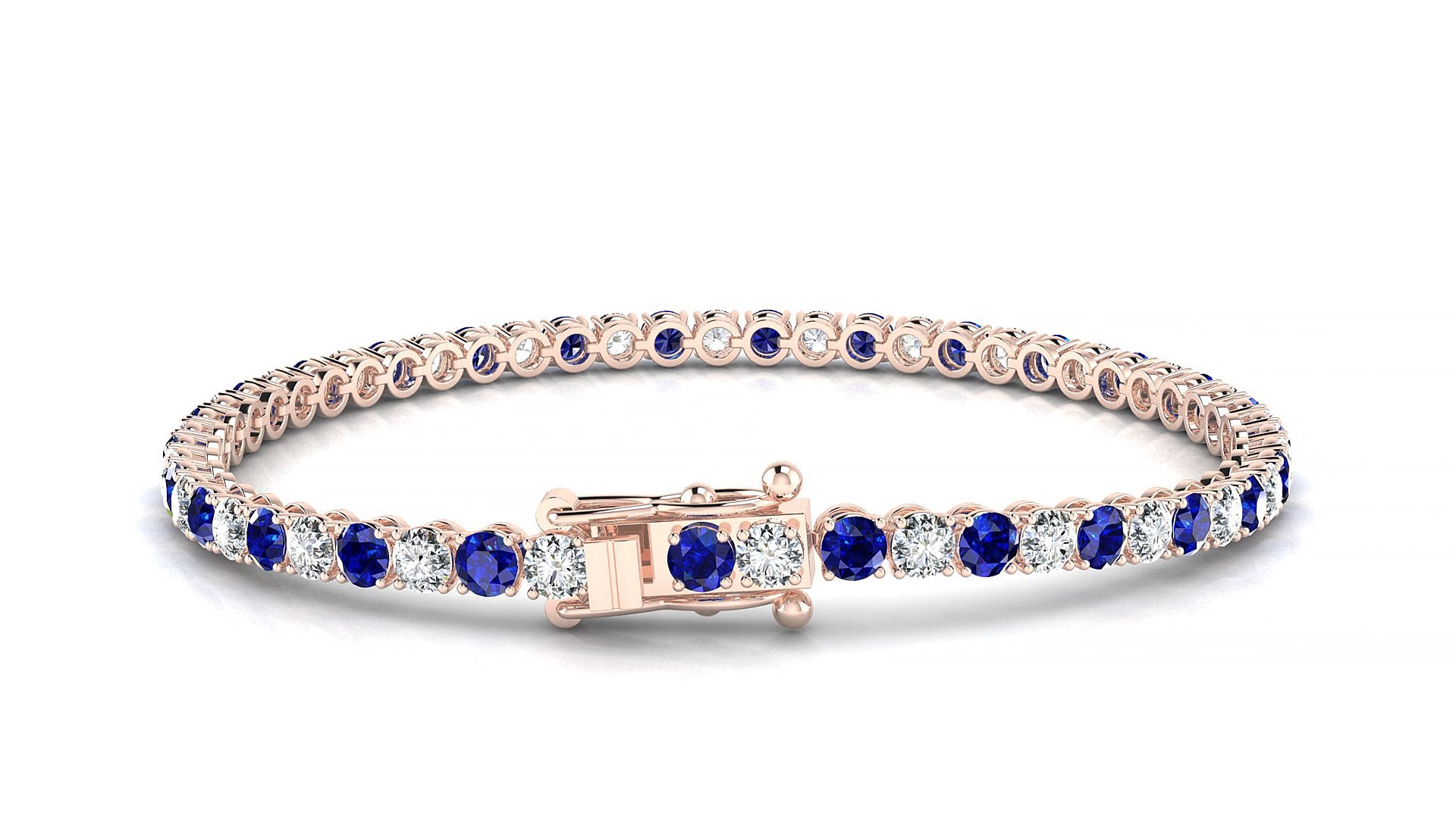 Firenze 1-1 | 18k Rose Gold 3 mm Round Natural Sapphire & Diamond 15 cm Tennis Bracelet