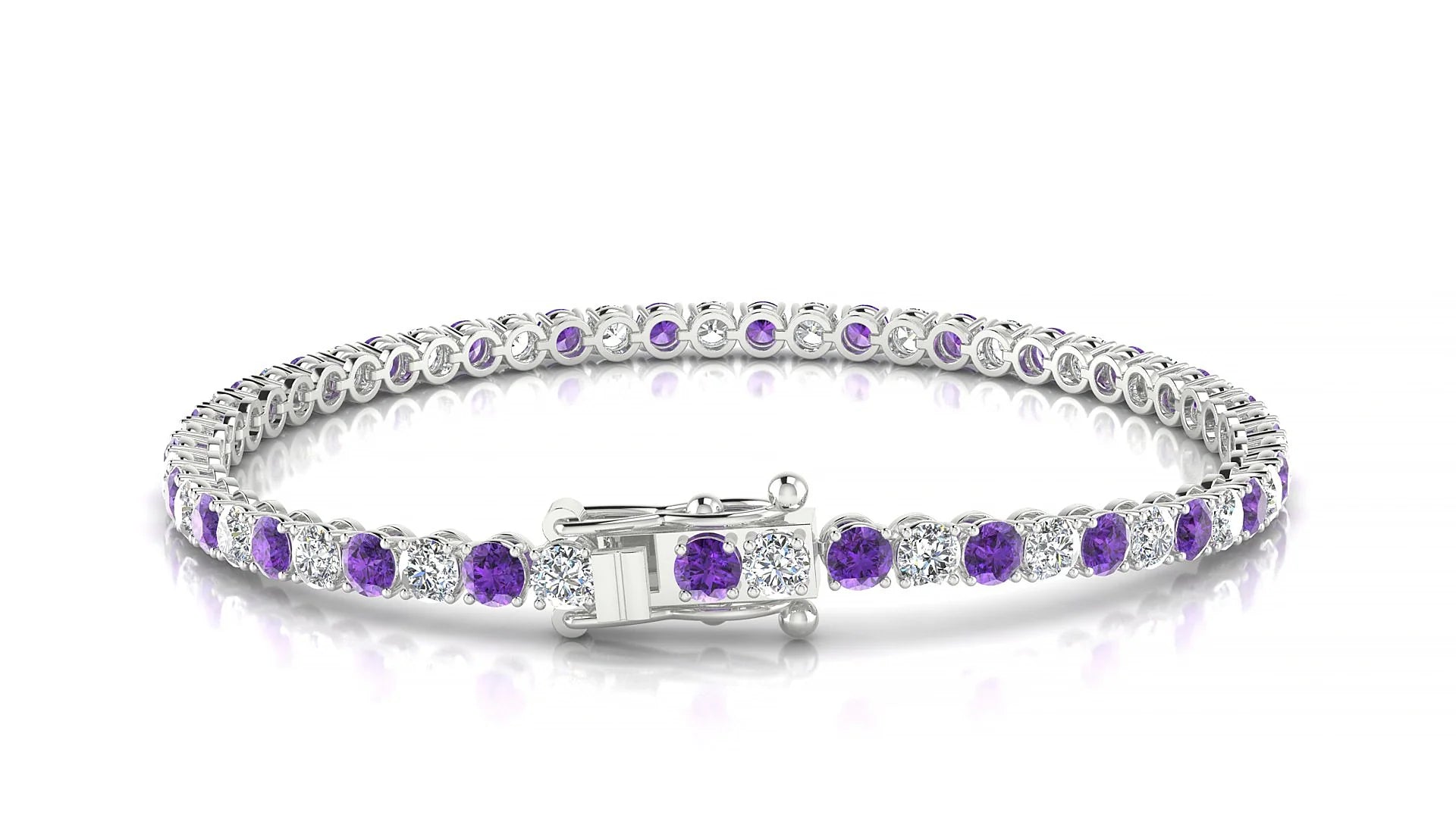 Firenze 1-1 | 18k White Gold 3 mm Round Natural Amethyst & Diamond Tennis Bracelet