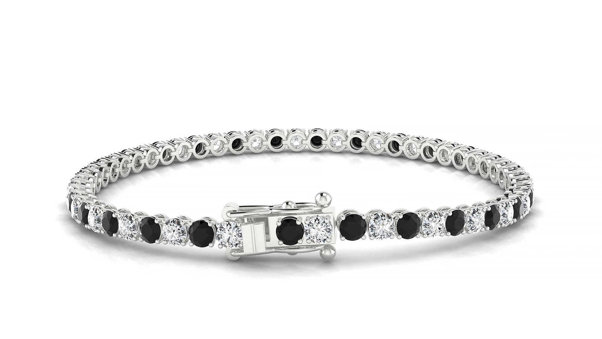 Firenze 1-1 | 18k White Gold 3 mm Round Natural Black Diamond & Diamond 15 cm Tennis Bracelet