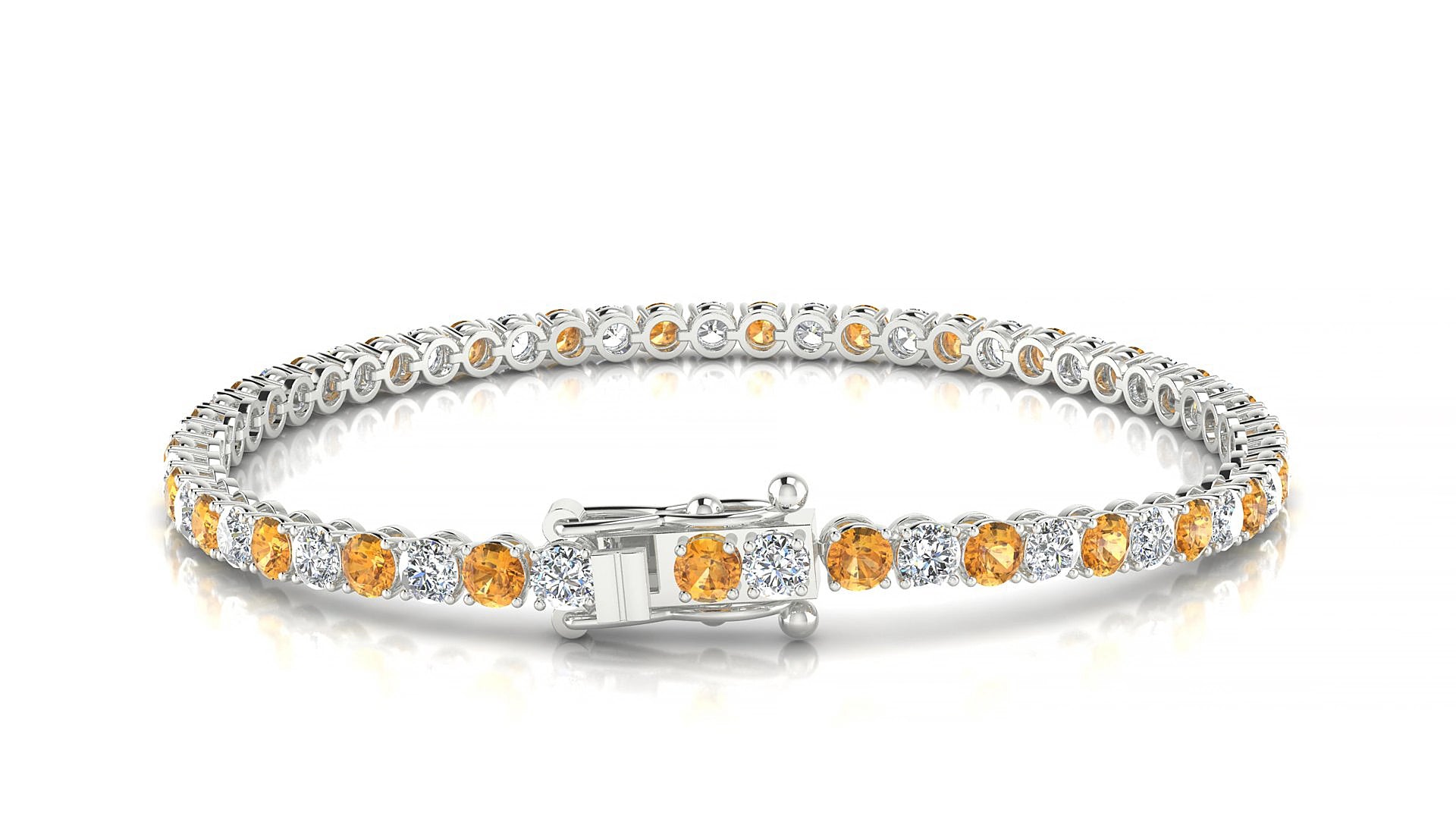 Firenze 1-1 | 18k White Gold 3 mm Round Natural Citrine & Diamond 20 cm Tennis Bracelet