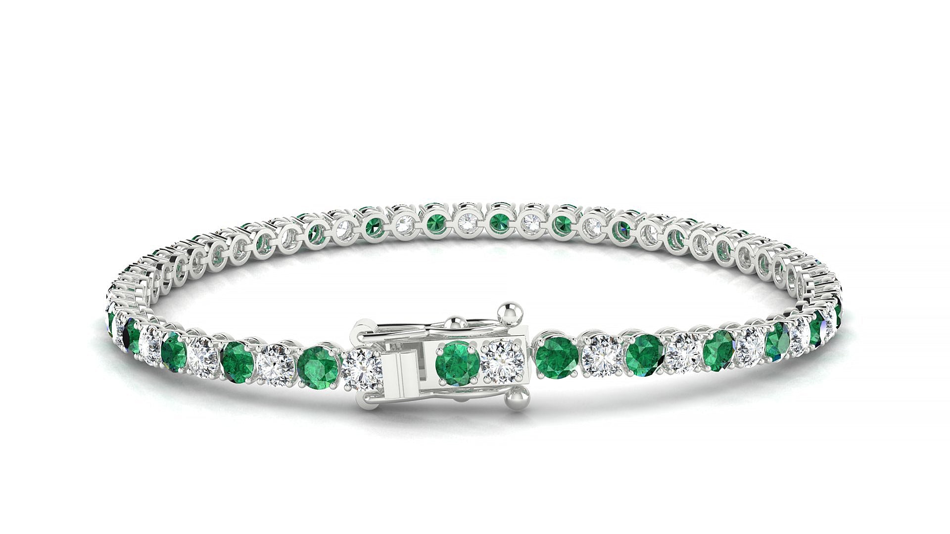 Firenze 1-1 | 18k White Gold 3 mm Round Natural Emerald & Diamond Tennis Bracelet
