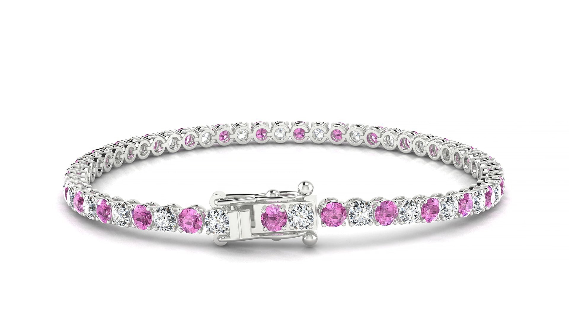 Firenze 1-1 | 18k White Gold 3 mm Round Natural Pink Sapphire & Diamond 15 cm Tennis Bracelet
