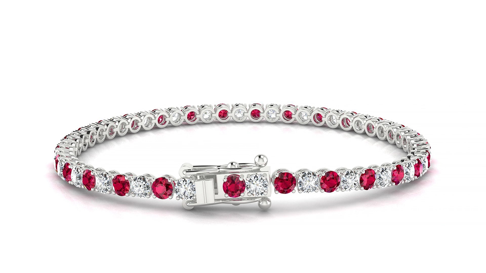 Firenze 1-1 | 18k White Gold 3 mm Round Natural Ruby & Diamond 17 cm Tennis Bracelet