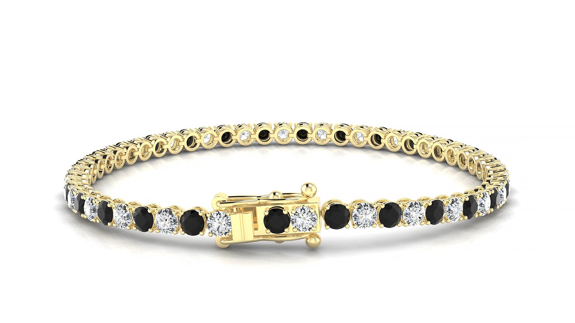 Firenze 1-1 | 18k Yellow Gold 3 mm Round Natural Black Diamond & Diamond 17 cm Tennis Bracelet
