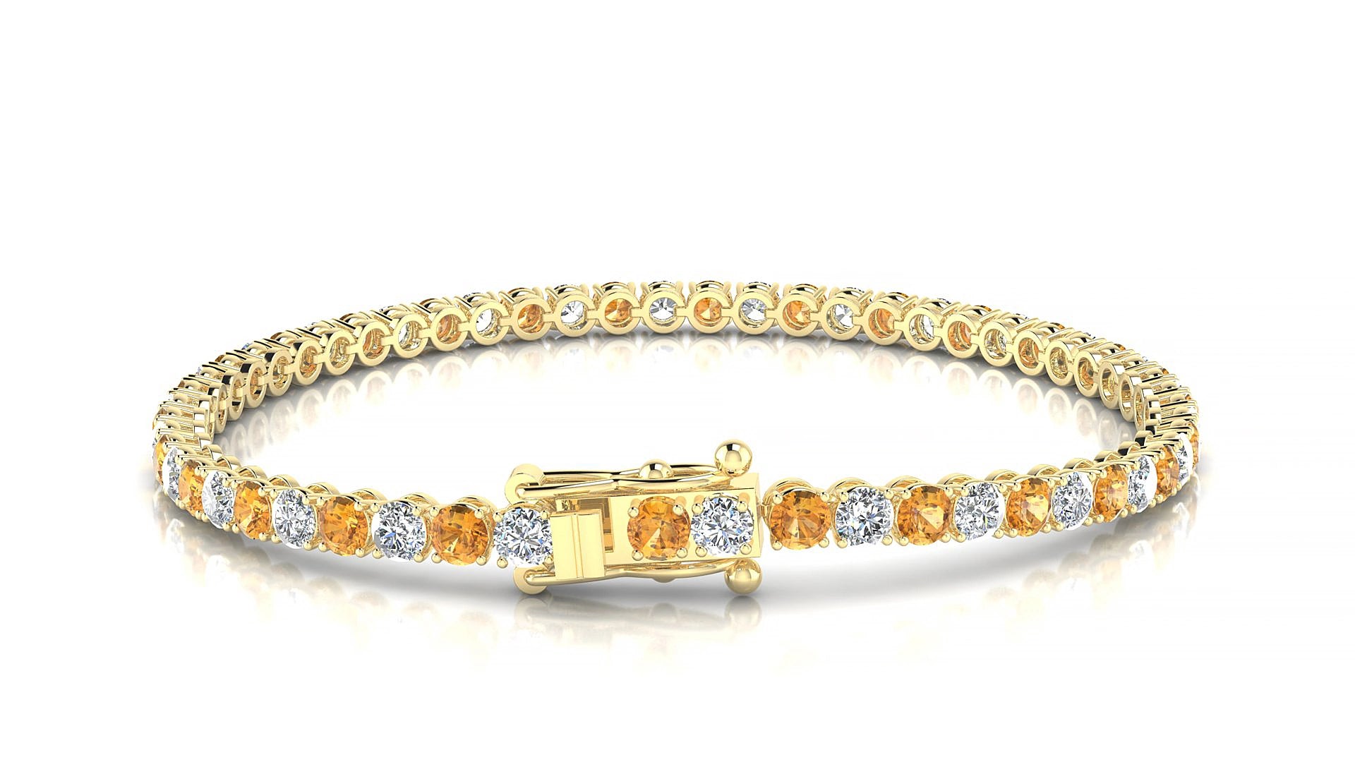 Firenze 1-1 | 18k Yellow Gold 3 mm Round Natural Citrine & Diamond 18 cm Tennis Bracelet