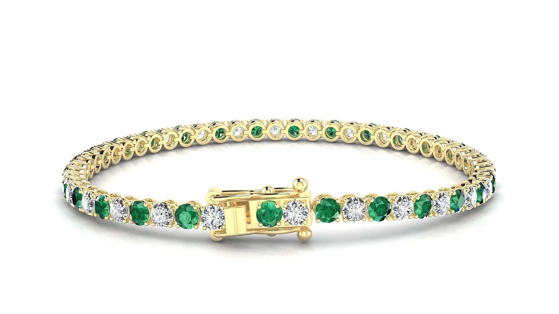 Firenze 1-1 | 18k Yellow Gold 3 mm Round Natural Emerald & Diamond 15 cm Tennis Bracelet