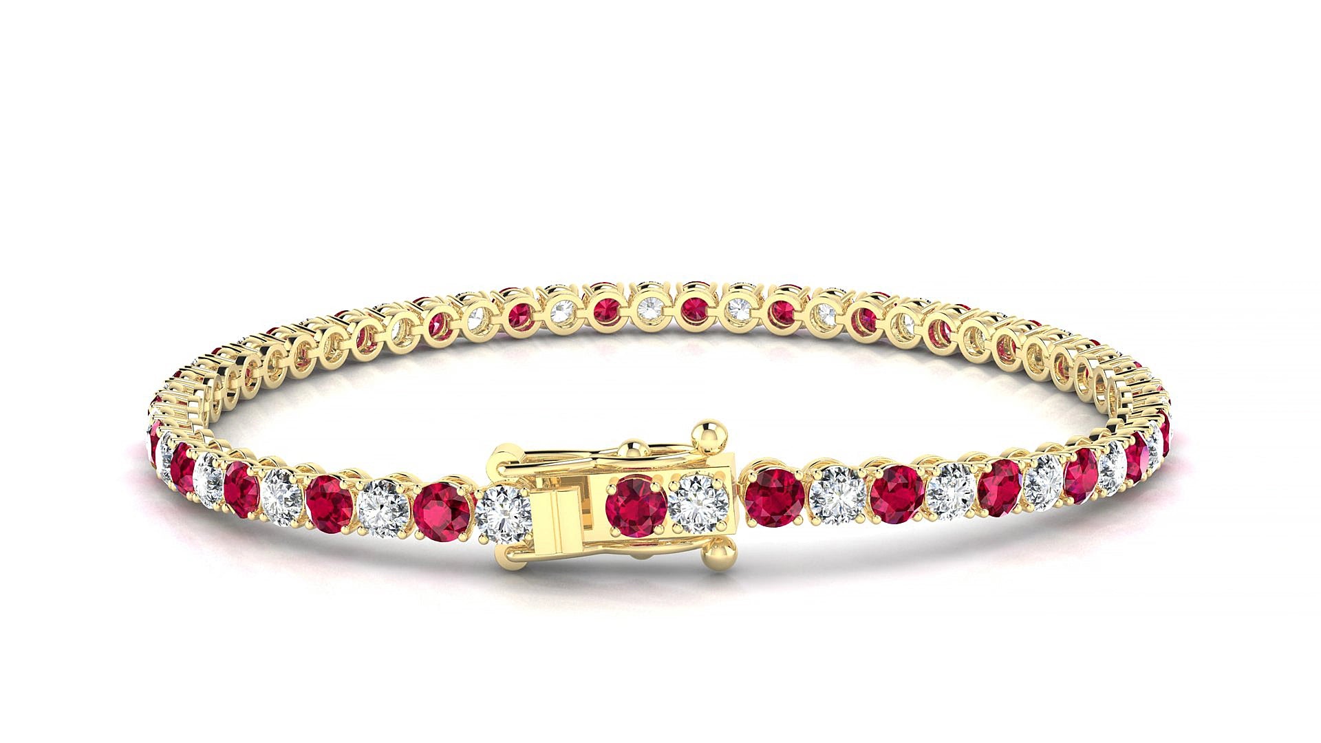 Firenze 1-1 | 18k Yellow Gold 3 mm Round Natural Ruby & Diamond 17 cm Tennis Bracelet