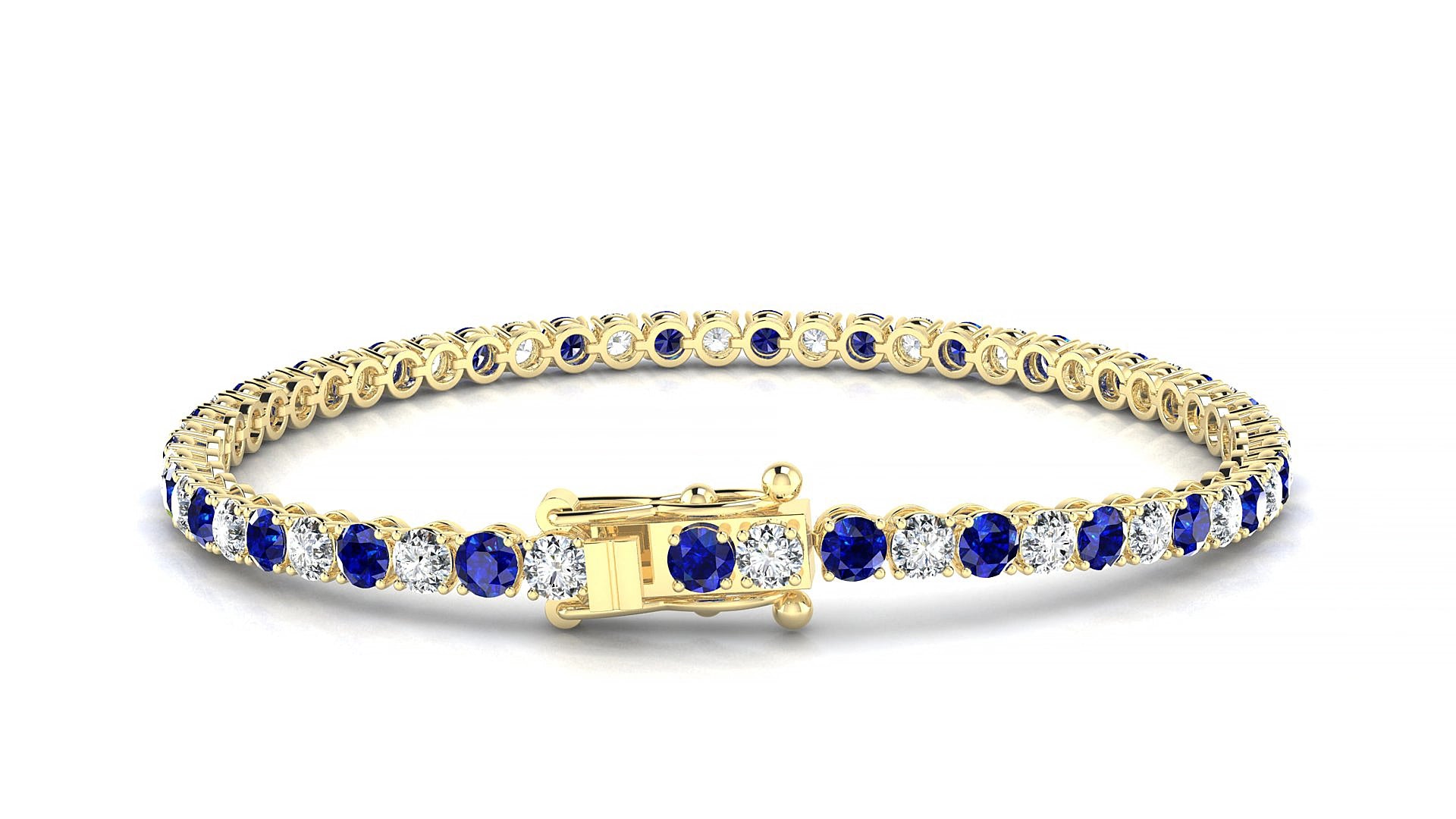 Firenze 1-1 | 18k Yellow Gold 3 mm Round Natural Sapphire & Diamond 16 cm Tennis Bracelet