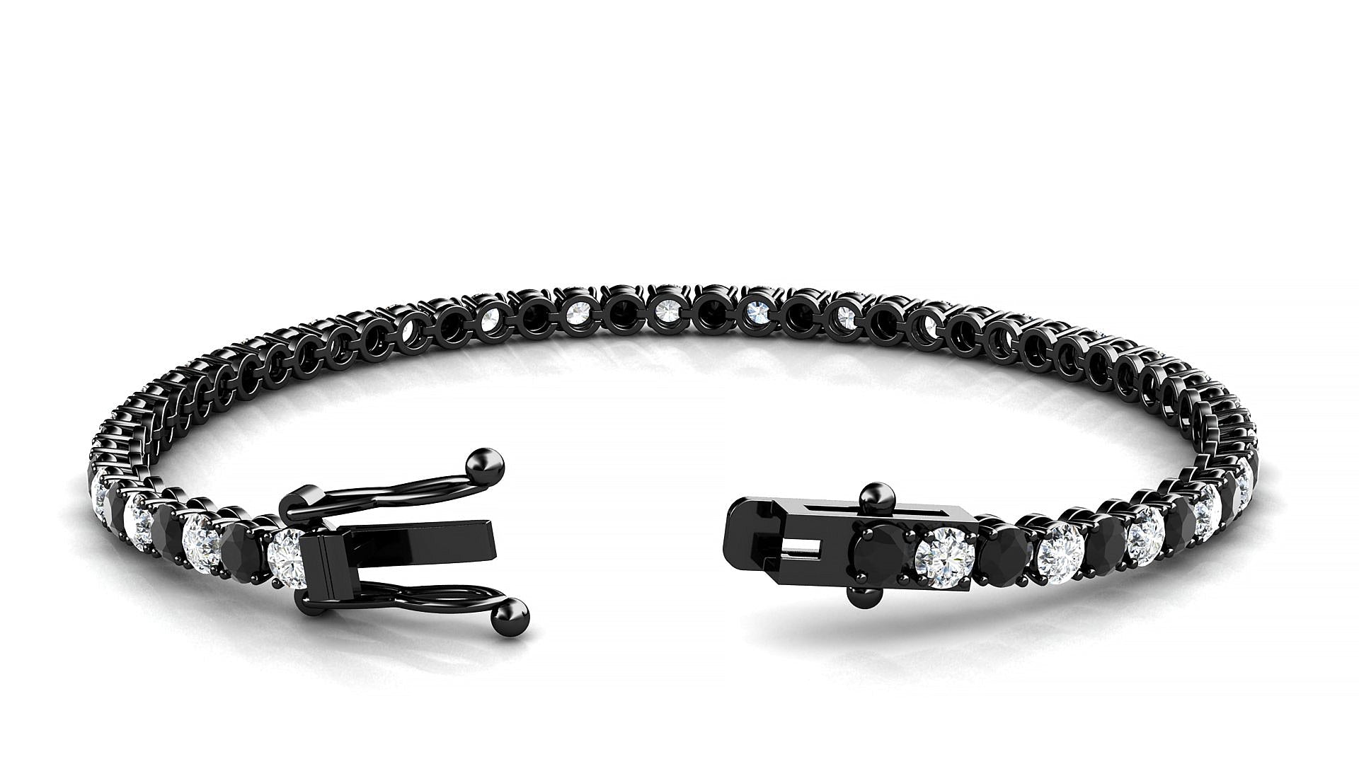 Firenze 1-1 | 18k Black Gold 3 mm Round Natural Black Diamond & Diamond Tennis Bracelet