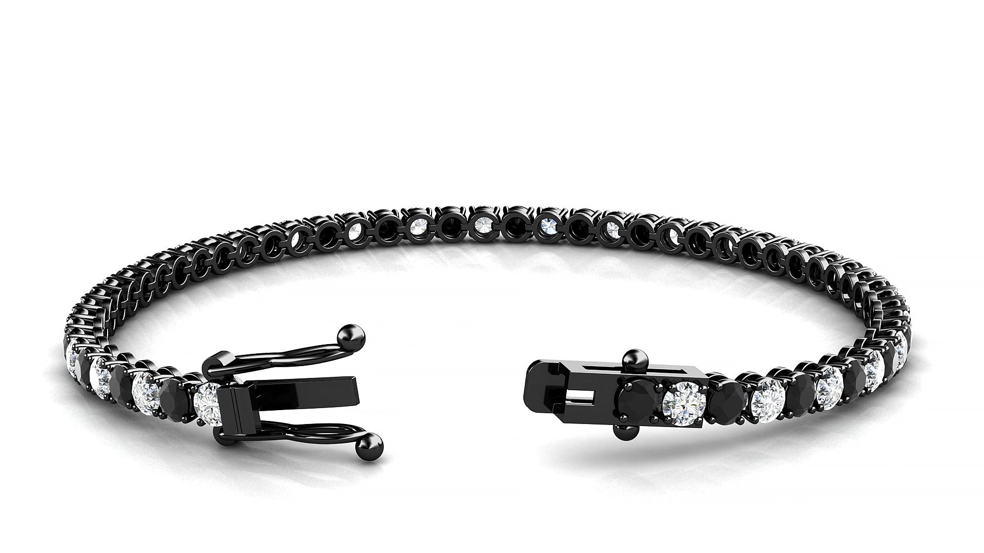 Firenze 1-1 | 18k Black Gold 3 mm Round Natural Black Diamond & Diamond 16 cm Tennis Bracelet