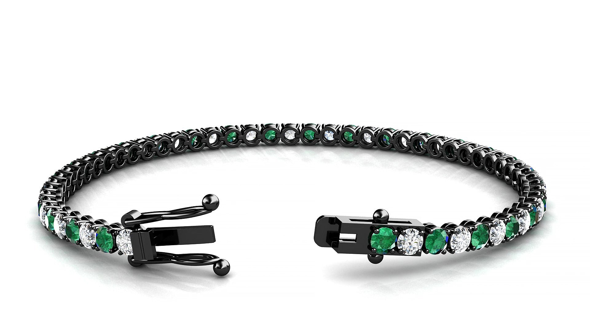 Firenze 1-1 | 18k Black Gold 3 mm Round Natural Emerald & Diamond 16 cm Tennis Bracelet