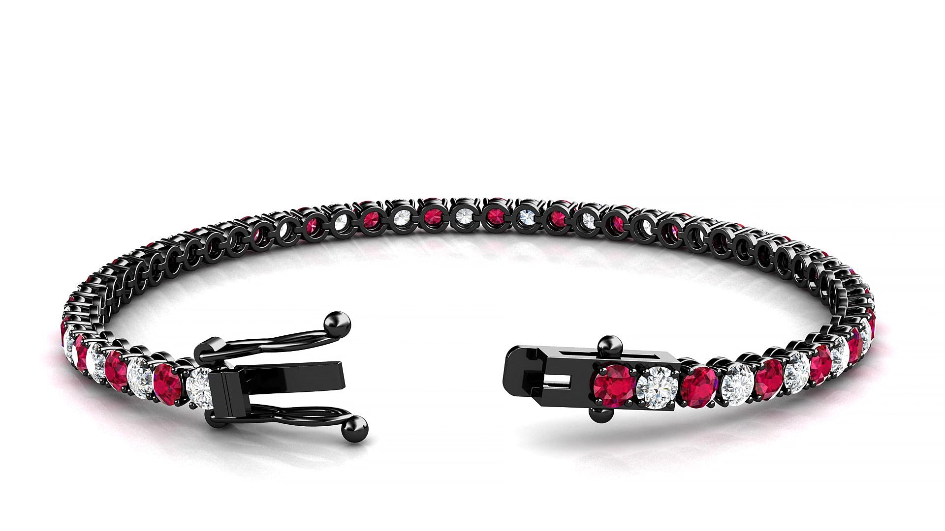 Firenze 1-1 | 18k Black Gold 3 mm Round Natural Ruby & Diamond 17 cm Tennis Bracelet