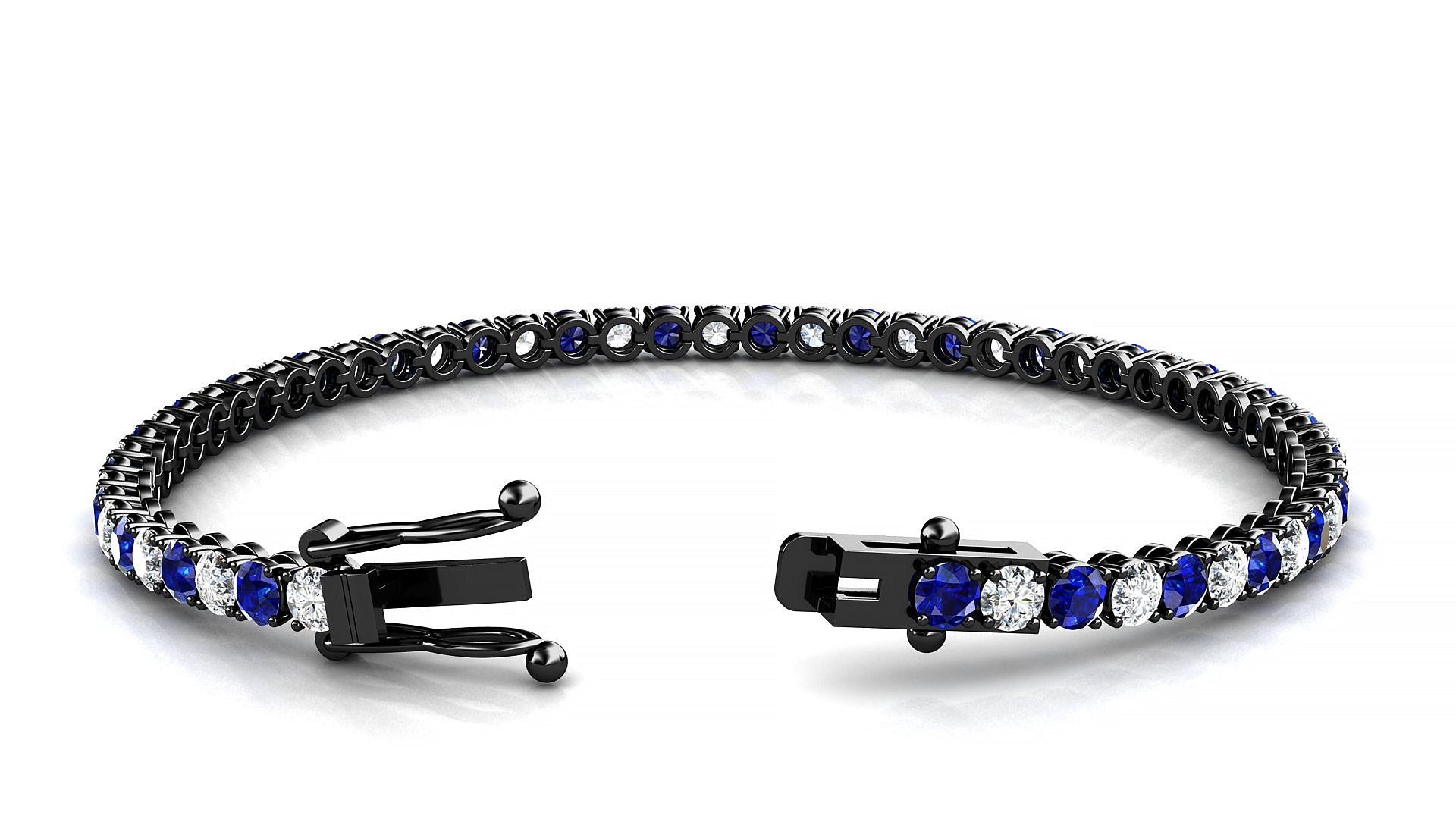 Firenze 1-1 | 18k Black Gold 3 mm Round Natural Sapphire & Diamond Tennis Bracelet
