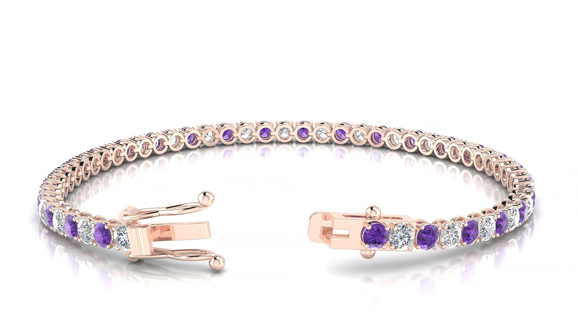 Firenze 1-1 | 18k Rose Gold 3 mm Round Natural Amethyst & Diamond 15 cm Tennis Bracelet