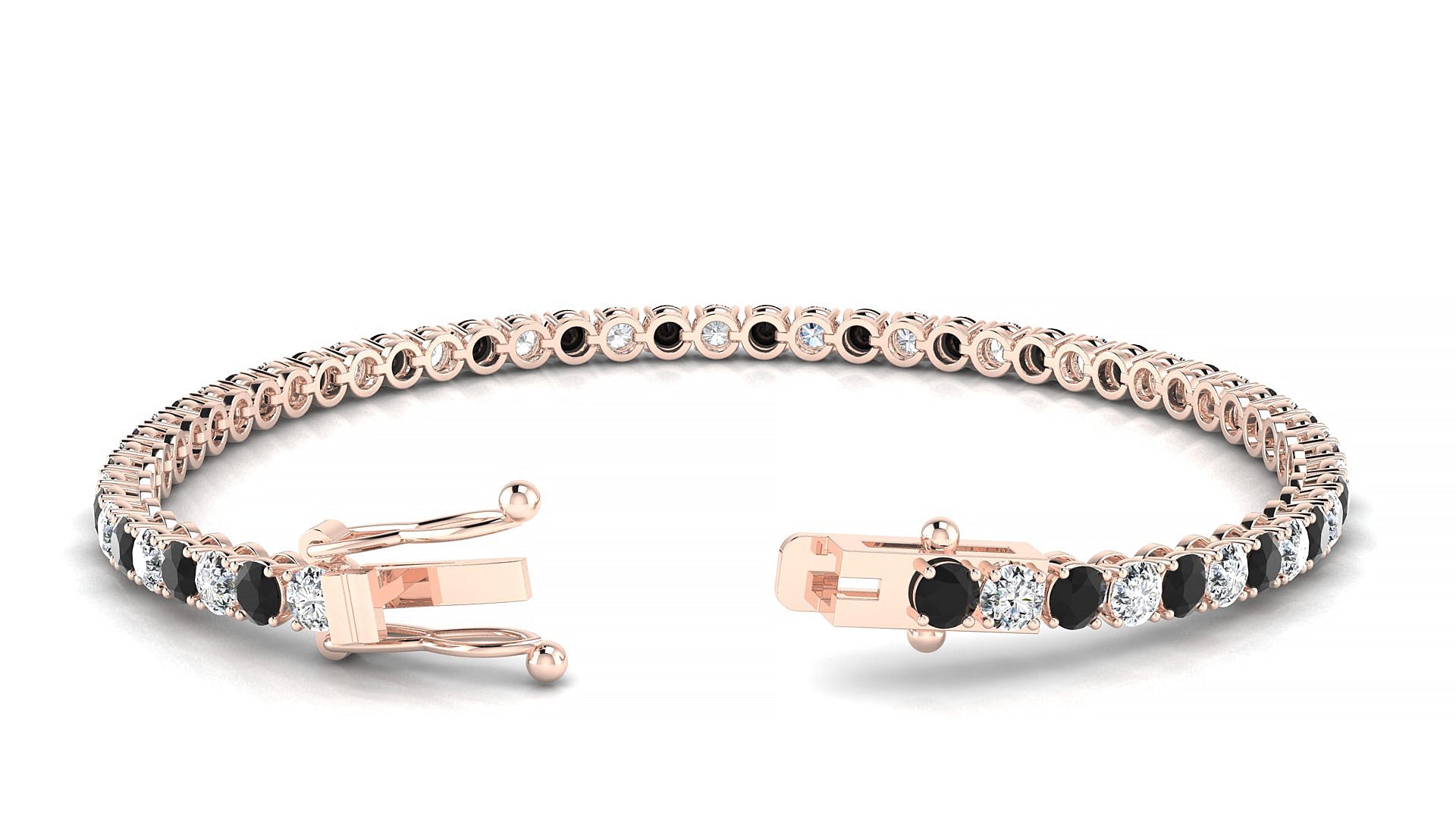 Firenze 1-1 | 18k Rose Gold 3 mm Round Natural Black Diamond & Diamond Tennis Bracelet