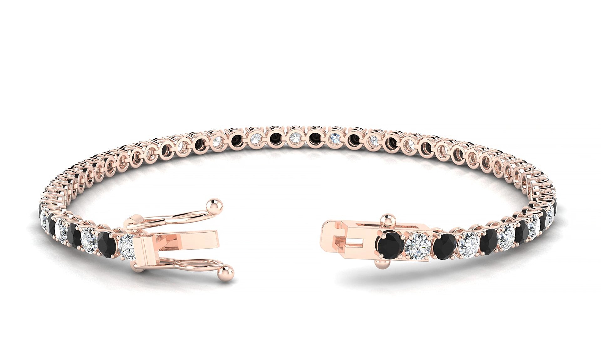 Firenze 1-1 | 18k Rose Gold 3 mm Round Natural Black Diamond & Diamond 18 cm Tennis Bracelet