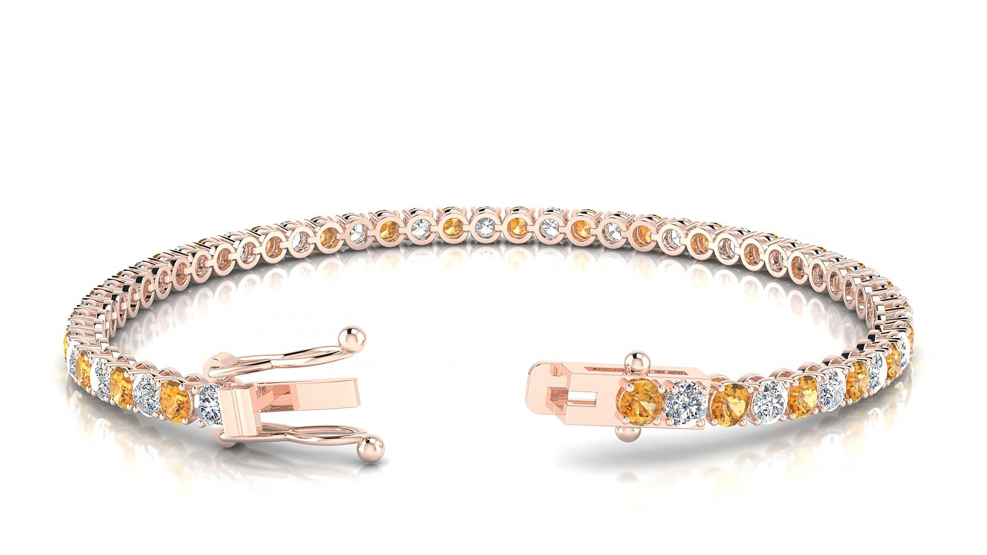 Firenze 1-1 | 18k Rose Gold 3 mm Round Natural Citrine & Diamond 15 cm Tennis Bracelet