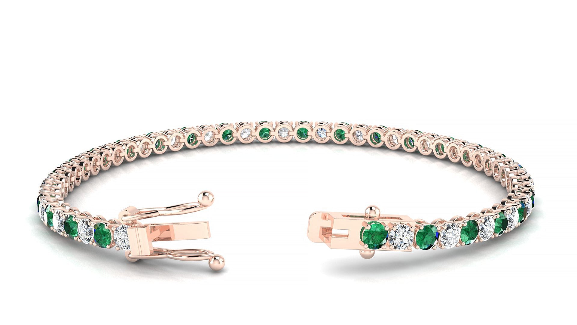 Firenze 1-1 | 18k Rose Gold 3 mm Round Natural Emerald & Diamond Tennis Bracelet