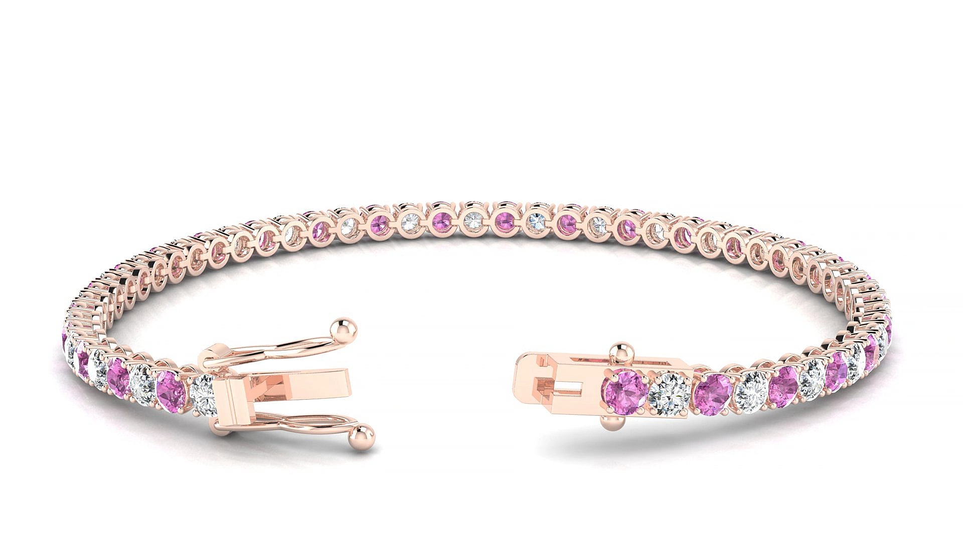 Firenze 1-1 | 18k Rose Gold 3 mm Round Natural Pink Sapphire & Diamond 15 cm Tennis Bracelet