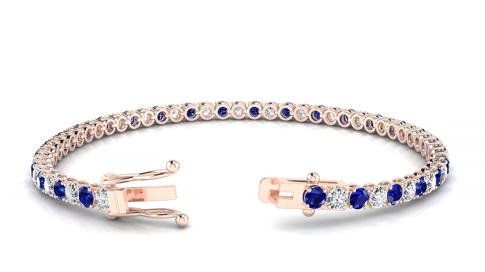 Firenze 1-1 | 18k Rose Gold 3 mm Round Natural Sapphire & Diamond 17 cm Tennis Bracelet