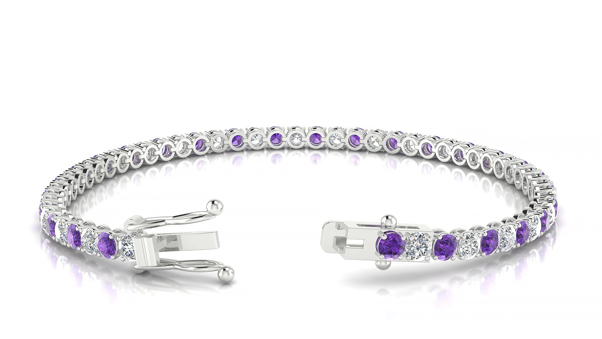 Firenze 1-1 | 18k White Gold 3 mm Round Natural Amethyst & Diamond 15 cm Tennis Bracelet