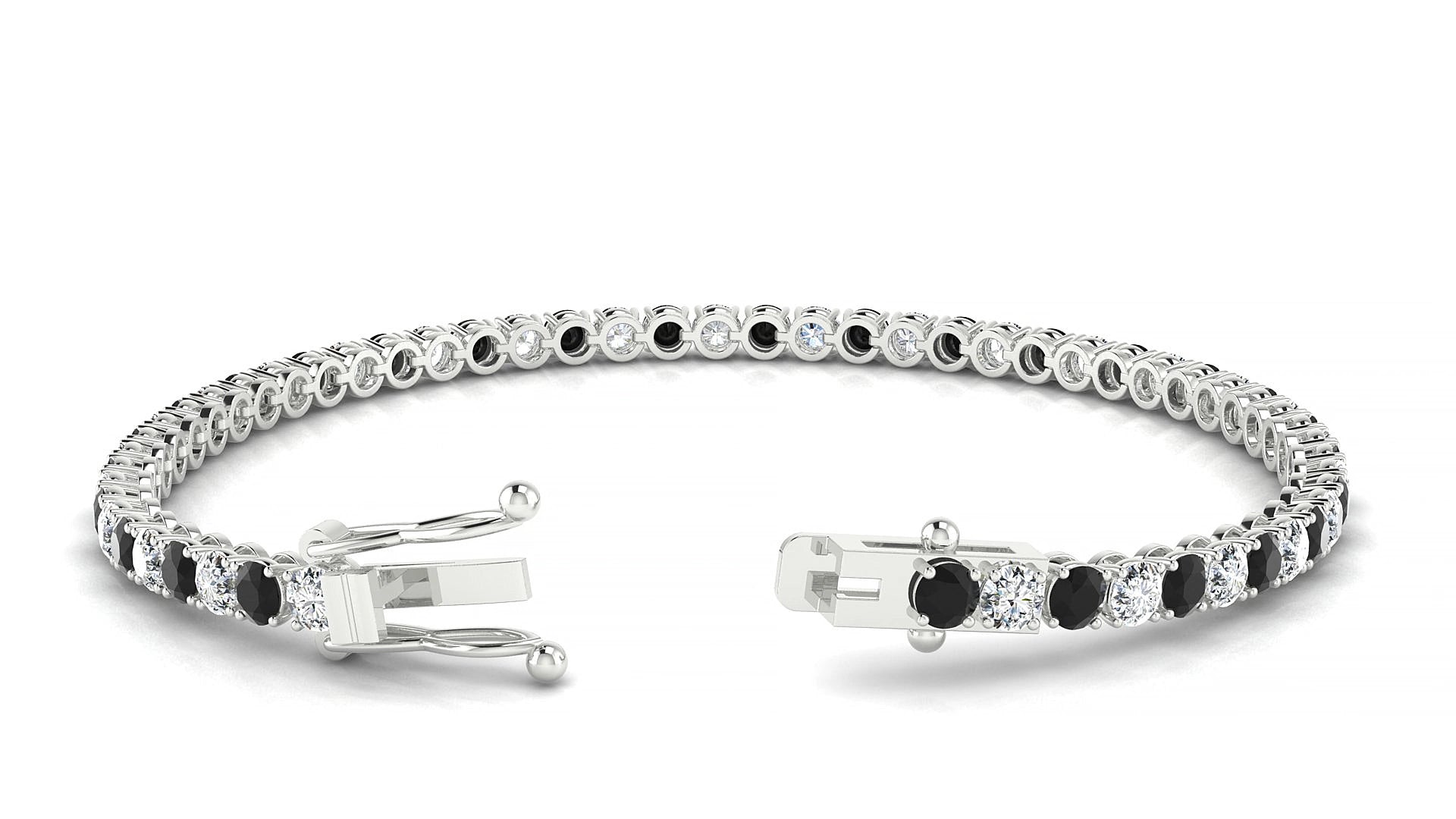 Firenze 1-1 | 18k White Gold 3 mm Round Natural Black Diamond & Diamond 15 cm Tennis Bracelet