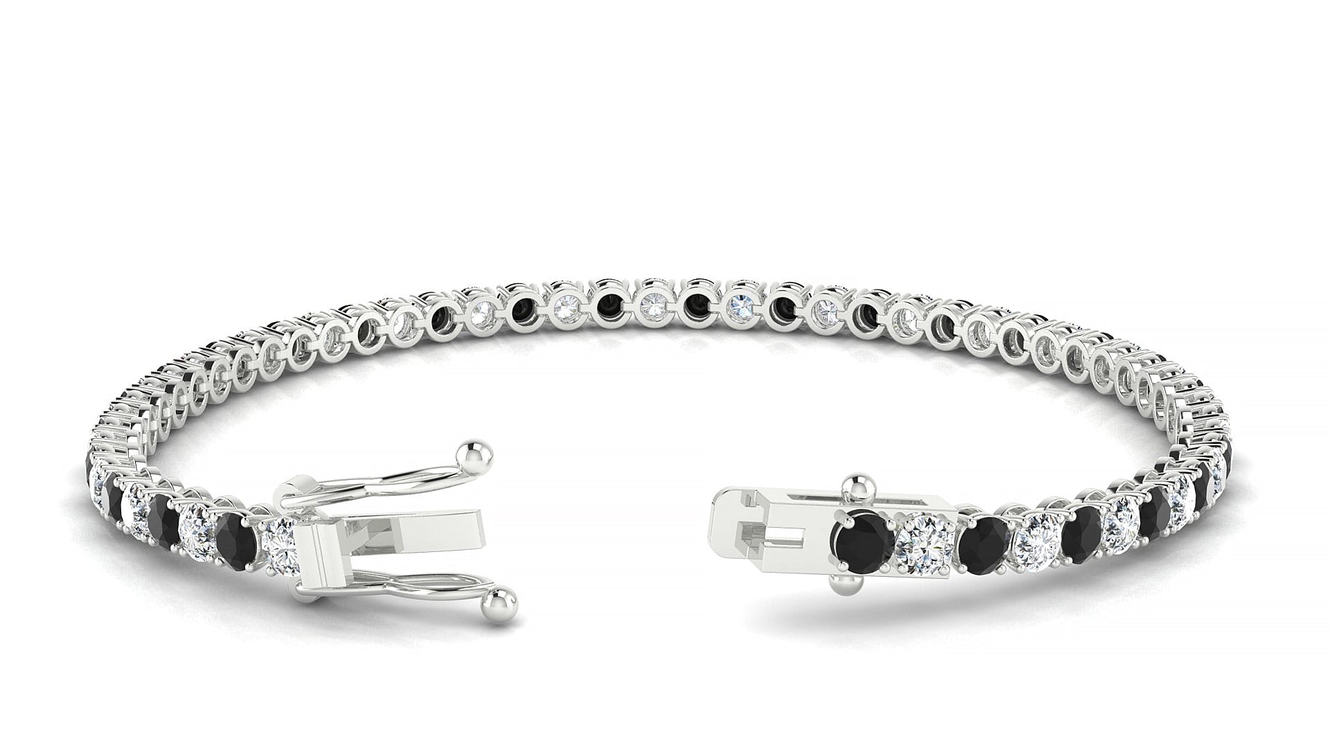 Firenze 1-1 | 18k White Gold 3 mm Round Natural Black Diamond & Diamond Tennis Bracelet