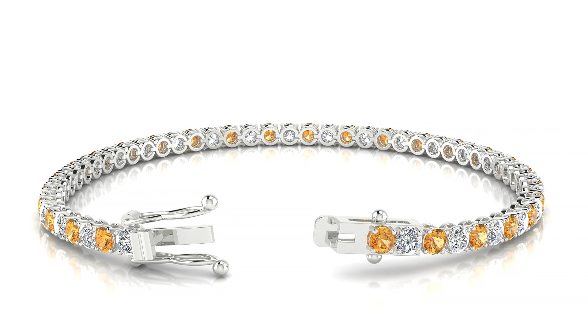 Firenze 1-1 | 18k White Gold 3 mm Round Natural Citrine & Diamond 17 cm Tennis Bracelet