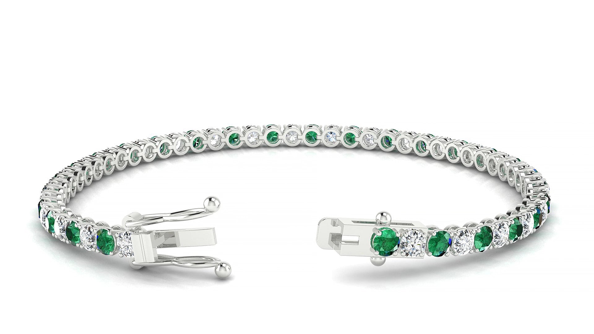 Firenze 1-1 | 18k White Gold 3 mm Round Natural Emerald & Diamond 18 cm Tennis Bracelet