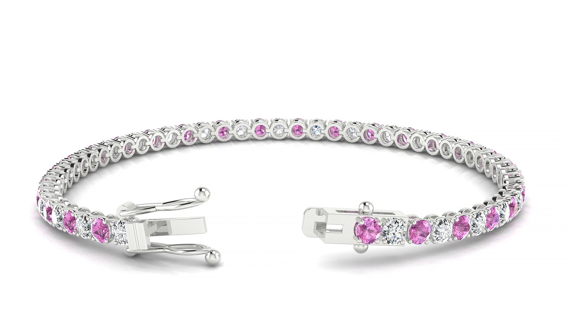 Firenze 1-1 | 18k White Gold 3 mm Round Natural Pink Sapphire & Diamond 15 cm Tennis Bracelet
