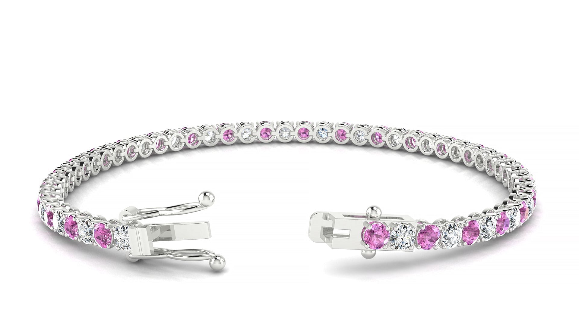 Firenze 1-1 | 18k White Gold 3 mm Round Natural Pink Sapphire & Diamond Tennis Bracelet