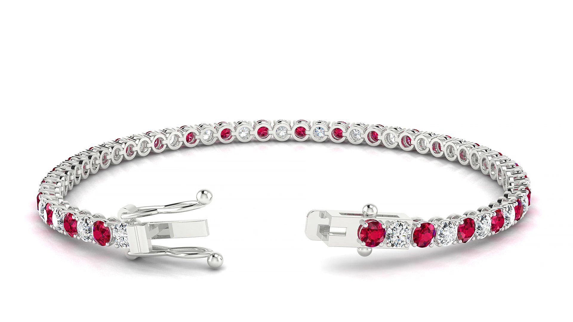 Firenze 1-1 | 18k White Gold 3 mm Round Natural Ruby & Diamond 19 cm Tennis Bracelet